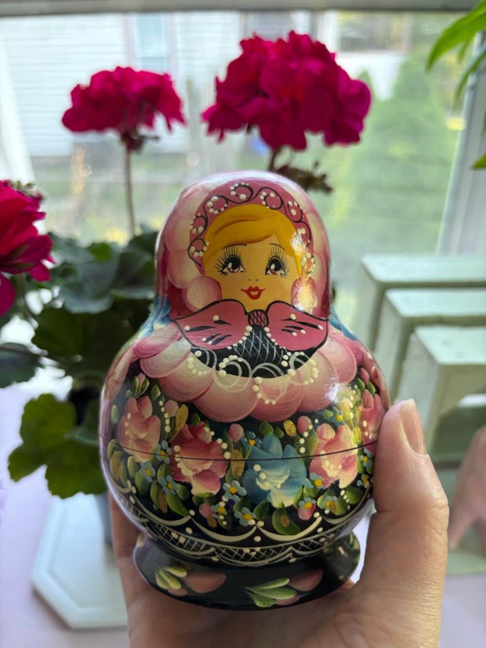 Hand-Painted Russian Nesting Doll - Pink Floral Matryoshka - Picture 5 of 14